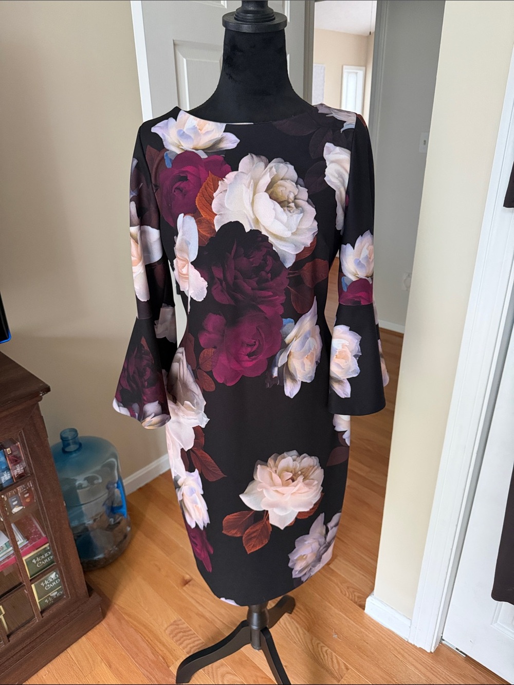 Calvin Klein Black Floral Long-Sleeve Sheath Dress